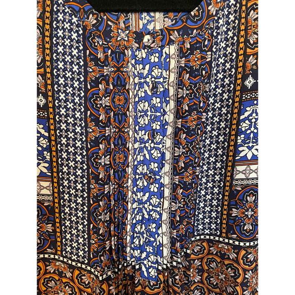 Daniel Rainn Women Medium Blouse Pleated Buttons Blue Orange Boho StyleD14122PR1 - Picture 5 of 14
